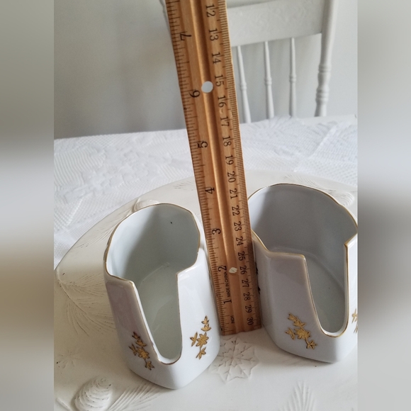 Set of 2 Vintage Japan Andrea By Sadek Gold Floral Design Spoon Utensil Holder - Picture 9 of 12